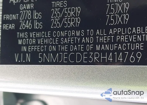 2024 Hyundai Tucson Limited z USA, uszkodzony, nr VIN 5NMJECDE3RH414769